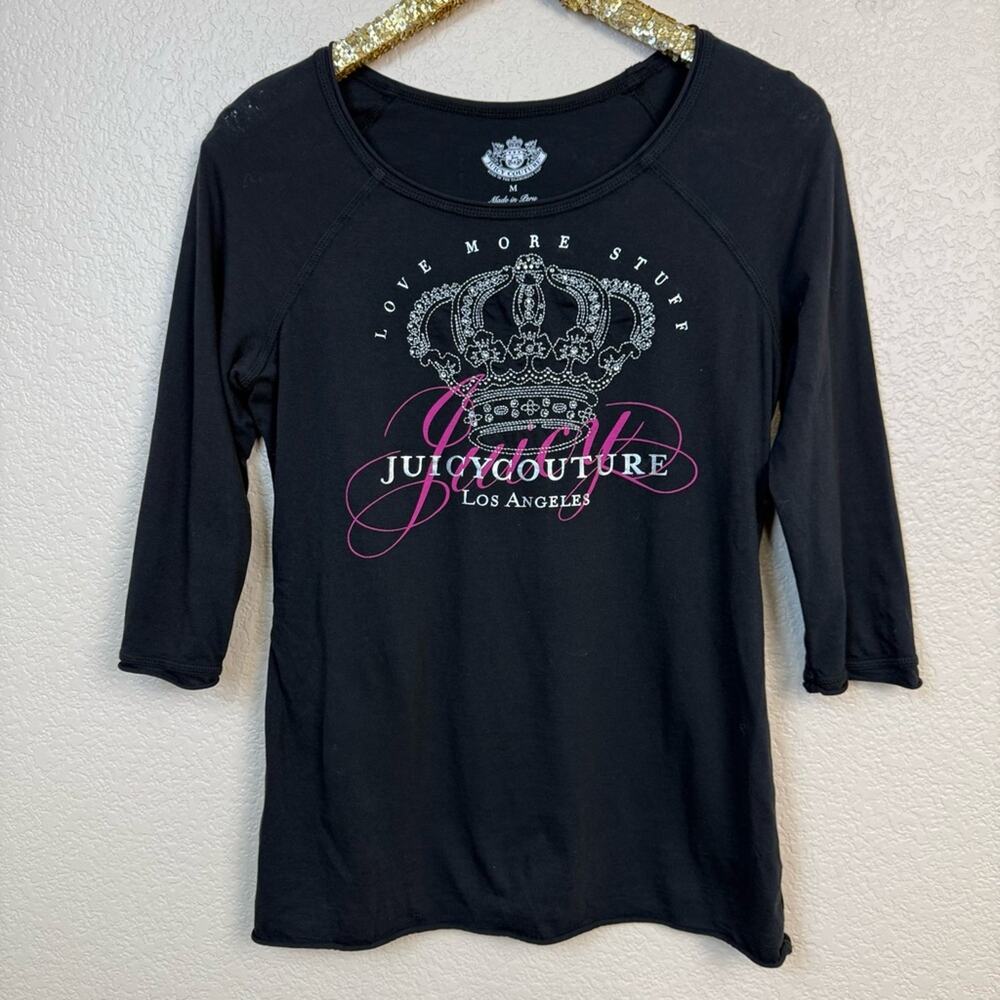 Juicy Couture • Black Embellished 3/4 Sleeve Tee